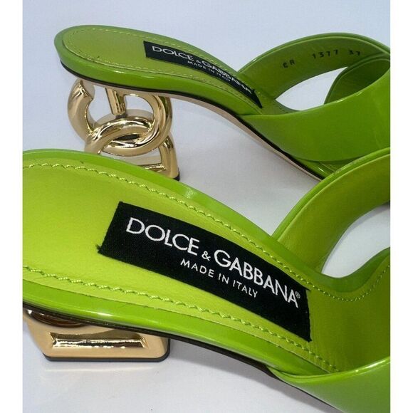 NEW Authentic DOLCE & GABBANA Green Polish Leather Sculpted Heel Mules S… - Picture 8 of 13